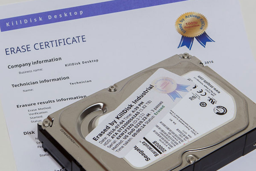 Certificate and label for erased disks