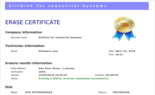 Erase certificate example