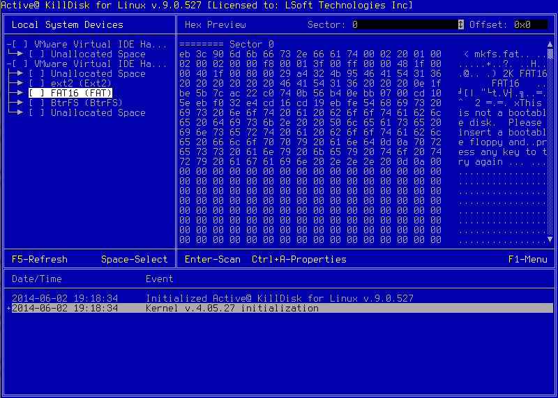 Active@ KillDisk for Linux. Hex Data Viewer.