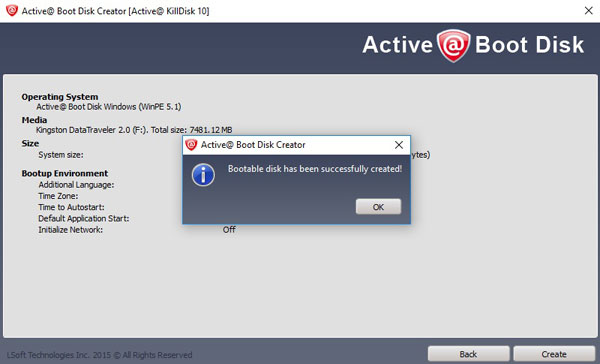 After setting your preferences and creating the bootable drive, you should get this message at the end