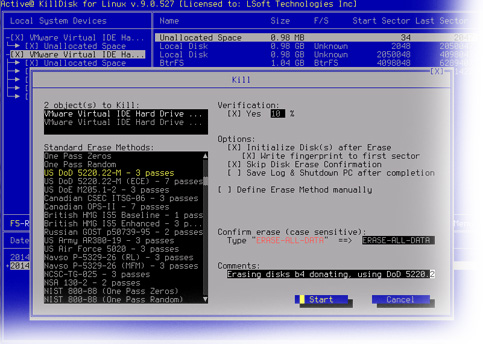 Active@ KillDisk for Linux. Erasing Data from Hard Disk