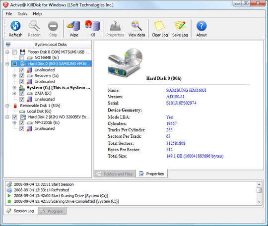 Active@ KillDisk Windows. Erasing Data from Hard Disk