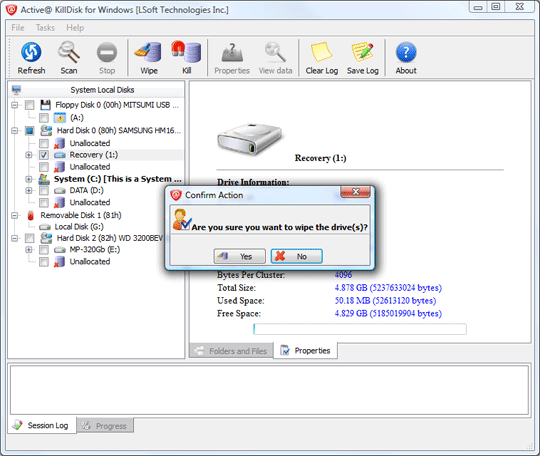 Active@ KillDisk Windows. Confirm Action
