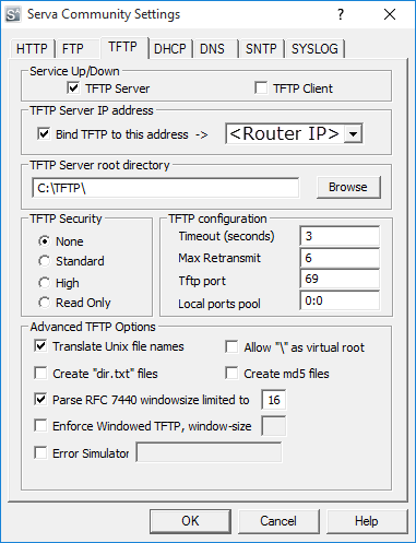 Configure your TFTP settings
